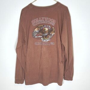 Harley-Davidson HD Y2K Brown Long Sleeve Shirt Graphic Logo Hollywood California